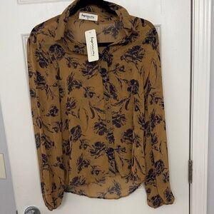 Impressions Brown and Navy Floral Blouse
